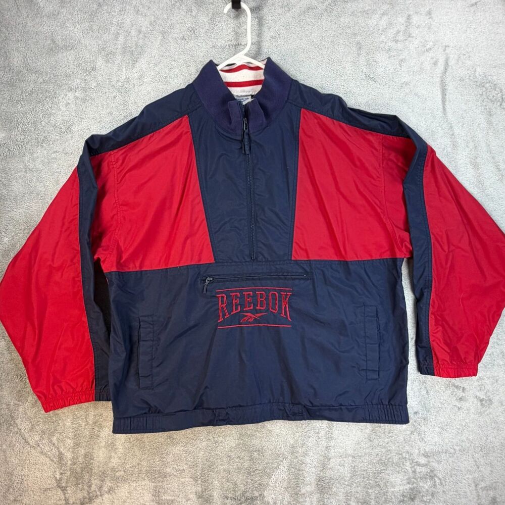 Reebok Windbreaker Jacket Men Large Vintage 90s Pullover Red Blue